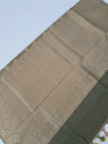 Banarasi Tissue Silk Alfi Saree | Light Sage Green | Gold & Silver Zari | Handwoven | Silk Mark Certified | Ships from California